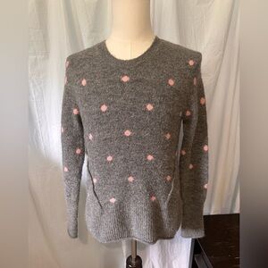 LOGG Women’s Sweater. Grey With Pink Dots. SZ Small. Wool Blend. Seam Details.